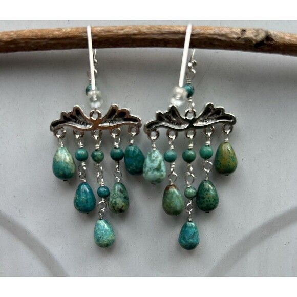 Vge Barse Thailand Sterling Silver Turquoise Nugget Chandelier Dangle Earrings
